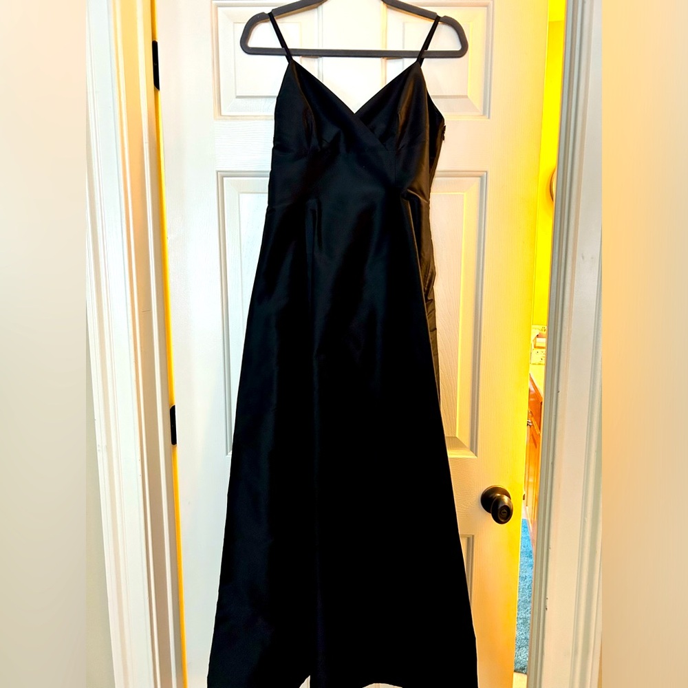 Silk black evening gown! Worn once and recently dry cleaned and pressed!